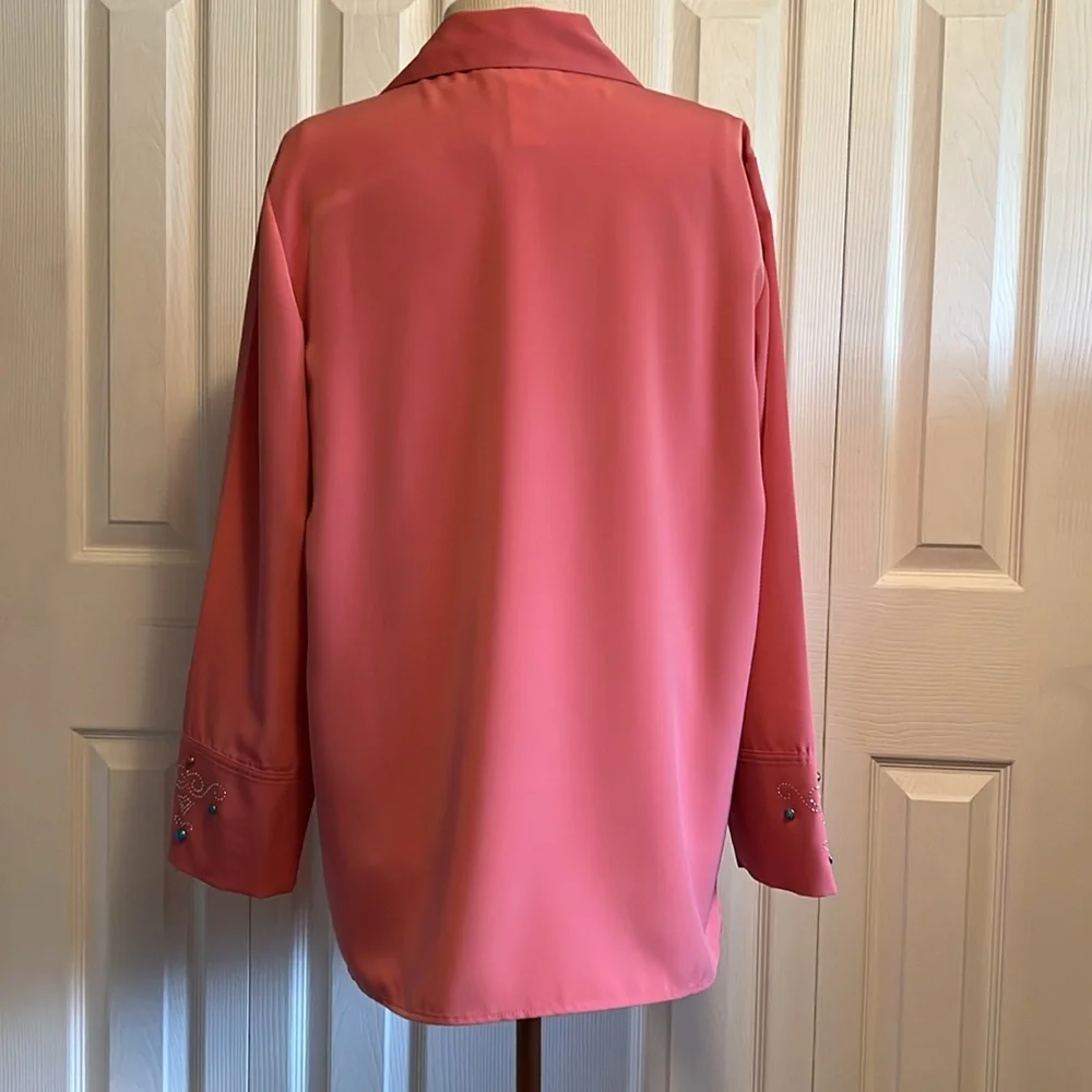 Maggie Sweet 3 Piece Coral Vintage Pantsuit Tunic Top with Jacket Size Medium